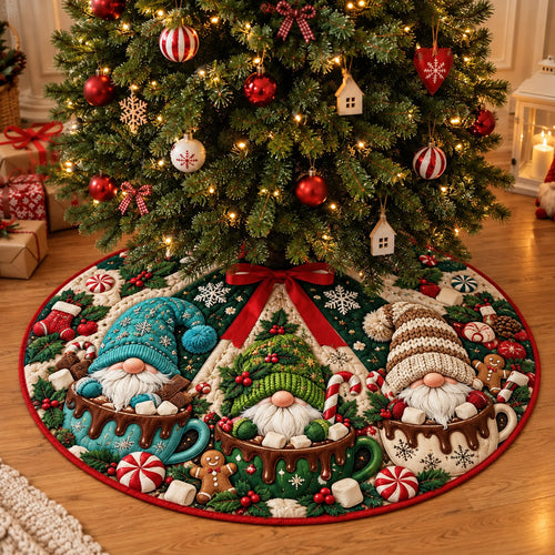 Hot Cocoa Christmas Gnomes Quilted Tree Skirt GFTOHNL4138