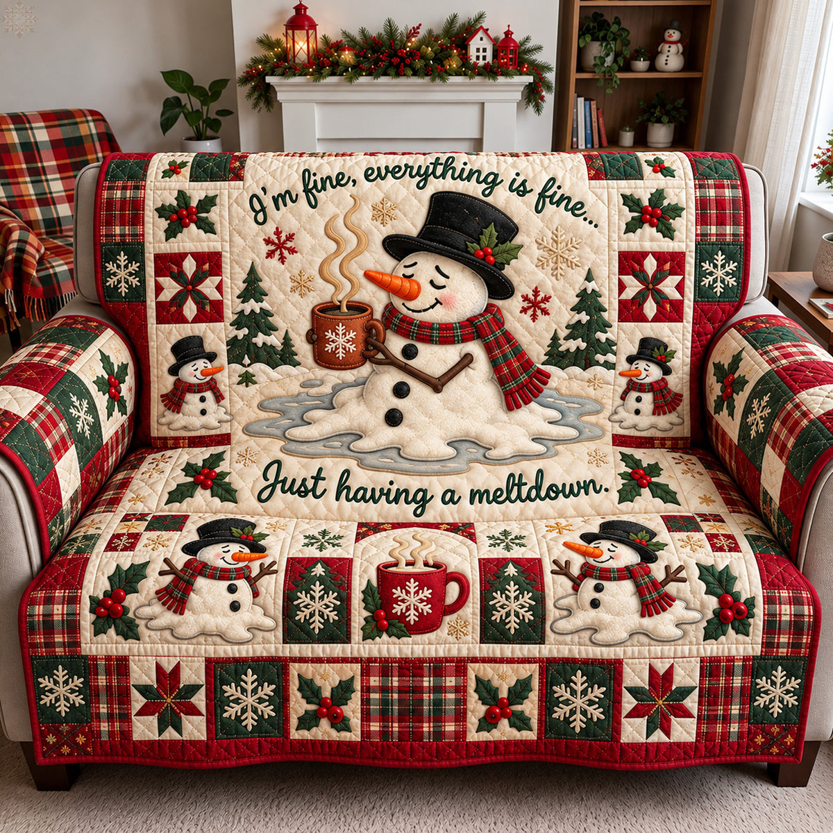 Christmas Snowman Meltdown Quilted Sofa Cover GFTOHNL4165