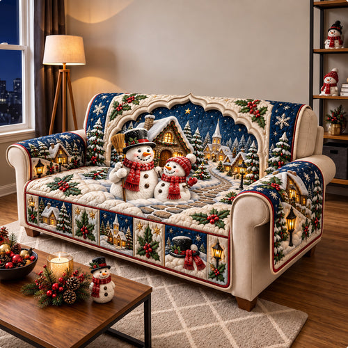 Snowman Christmas Village Quilted Sofa Cover GFTOHNL4167