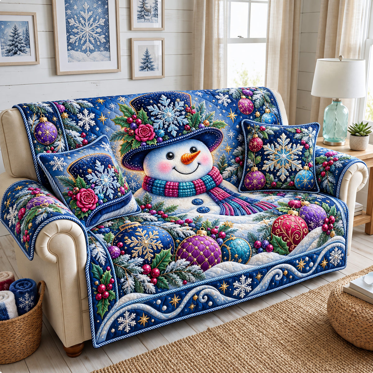 Snowflake Christmas Magic Quilted Sofa Cover GFTOHNL4168
