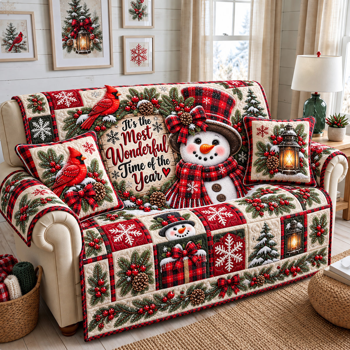 Most Wonderful Christmas Quilted Sofa Cover GFTOHNL4171