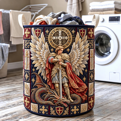 Saint Michael Heavenly Protector Quilted Laundry Basket GFTOHNL4173