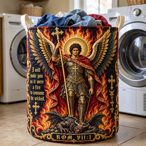 Saint Michael Fire Of Justice Quilted Laundry Basket GFTOHNL4175