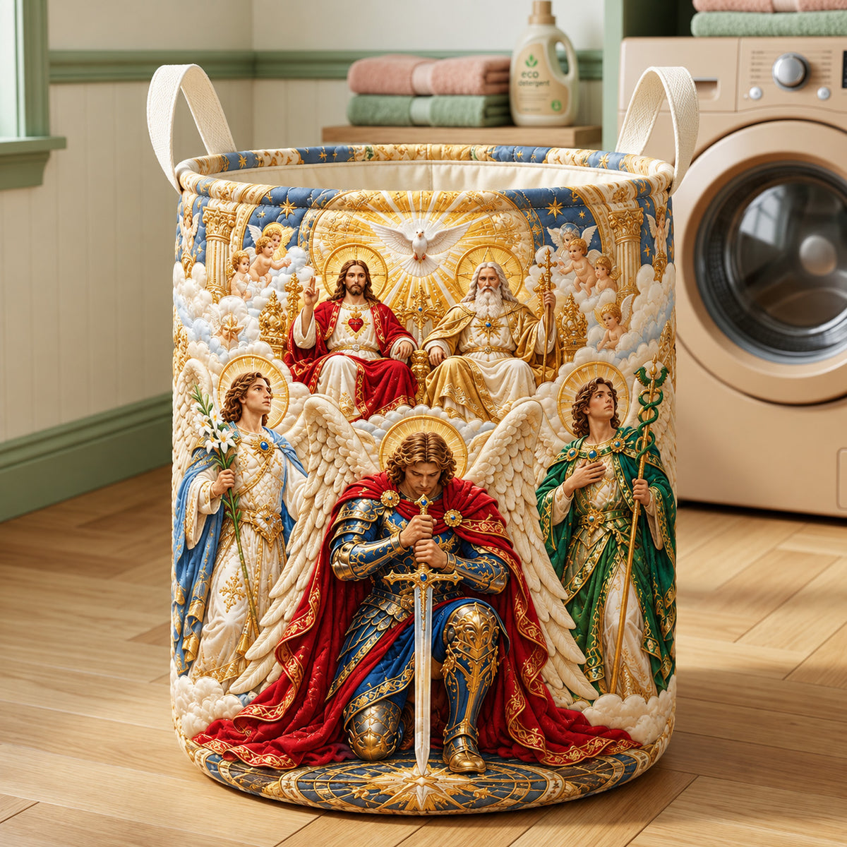 Saint Michael Heavenly Glory Quilted Laundry Basket GFTOHNL4176
