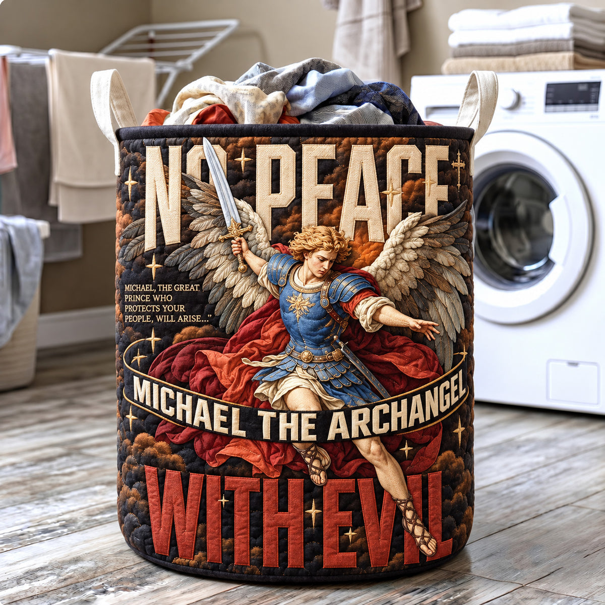 Saint Michael No Peace With Evil Quilted Laundry Basket GFTOHNL4177