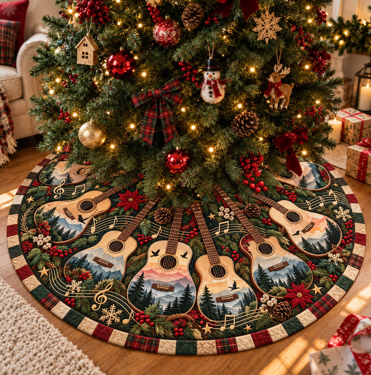 Christmas Guitar Forest Quilted Tree Skirt GFTOHNL4179