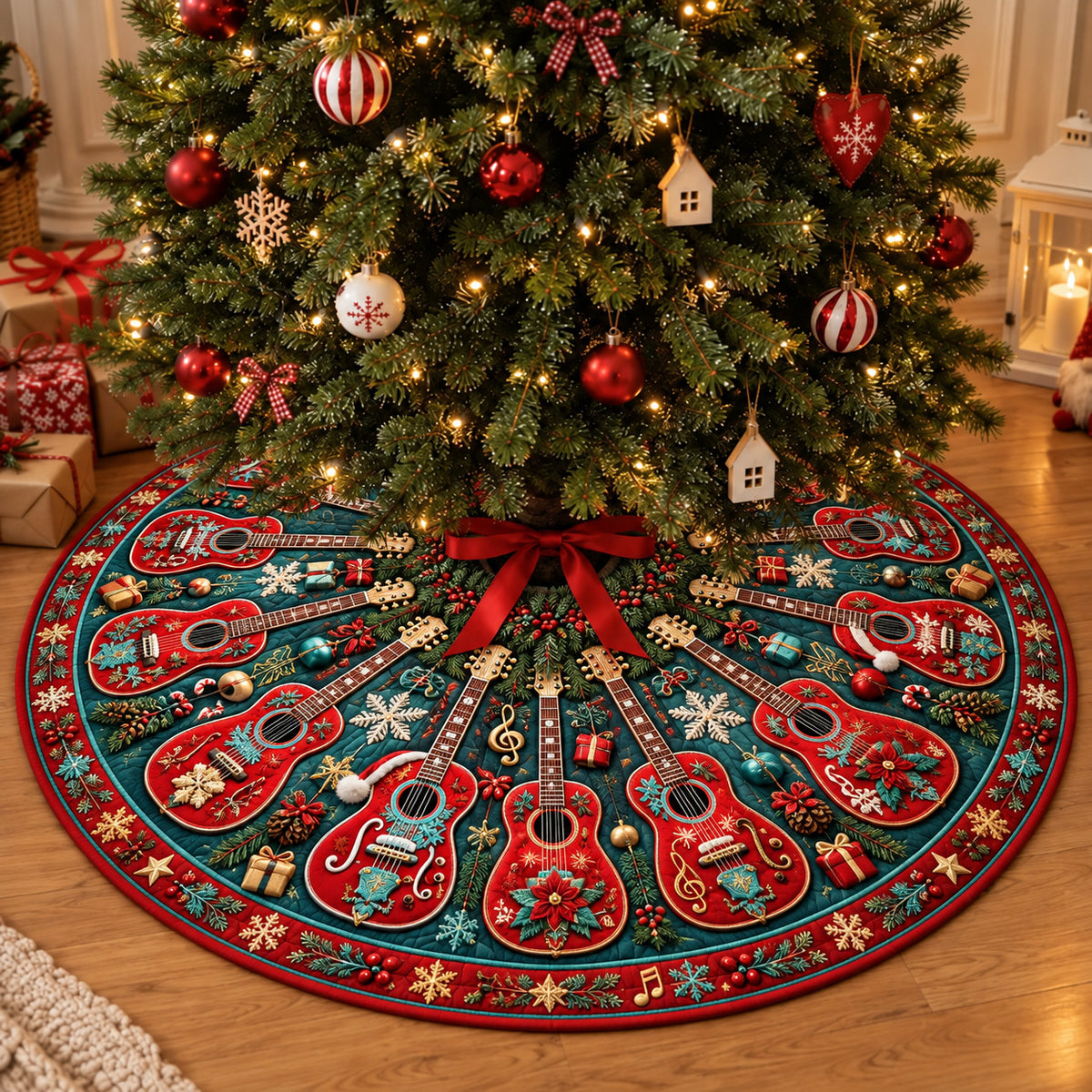 Christmas Guitar Celebration Quilted Tree Skirt GFTOHNL4180