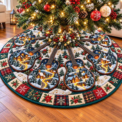 Winter Guitar Village Quilted Tree Skirt GFTOHNL4181