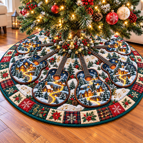 Winter Guitar Village Quilted Tree Skirt GFTOHNL4181