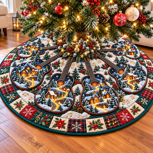 Winter Guitar Village Quilted Tree Skirt GFTOHNL4181
