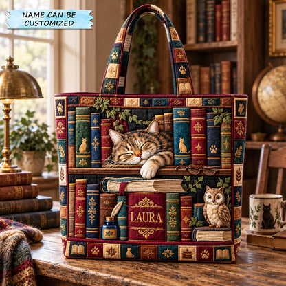 Cozy Cat Library Quilted Tote Bag QTCUZ GFTOHNL4215