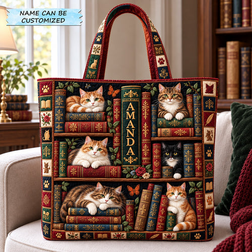 Cats And Books Quilted Tote Bag QTCUZ GFTOHNL4216