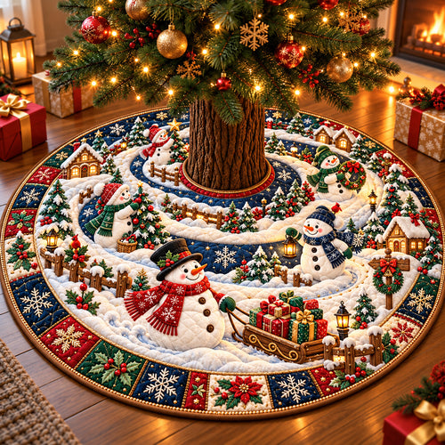 Snowman Christmas Village Quilted Tree Skirt GFTOHNL4226