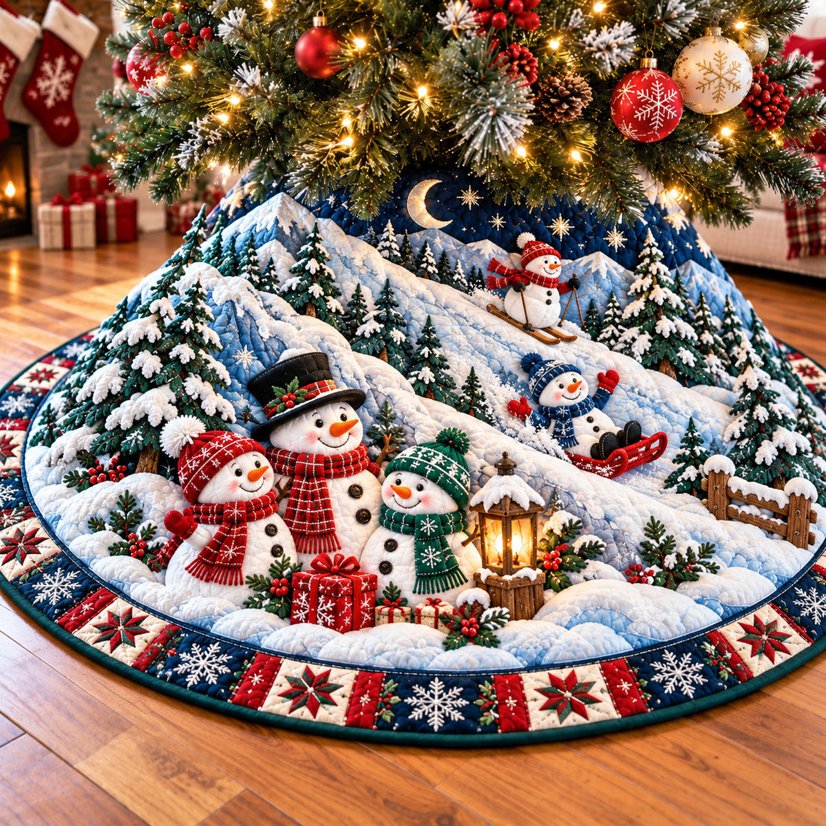 Snowman Mountain Adventure Quilted Tree Skirt GFTOHNL4229