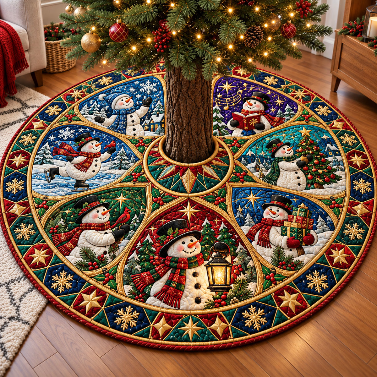 Snowman Christmas Memories Quilted Tree Skirt GFTOHNL4231