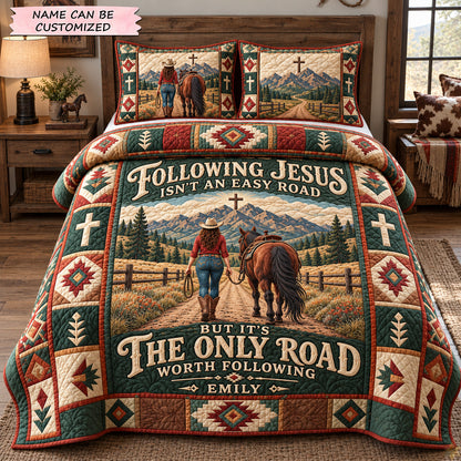 Following Jesus On The Cowboy Trail 3-Piece Quilted Bedding Set QTCUZ GFTOHNL4266