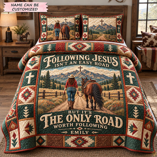 Following Jesus On The Cowboy Trail 3-Piece Quilted Bedding Set QTCUZ GFTOHNL4266