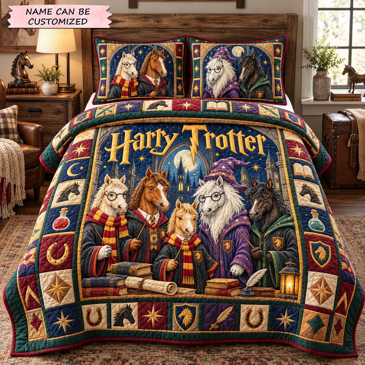 Magical Wizard Horses 3-Piece Quilted Bedding Set QTCUZ GFTOHNL4268