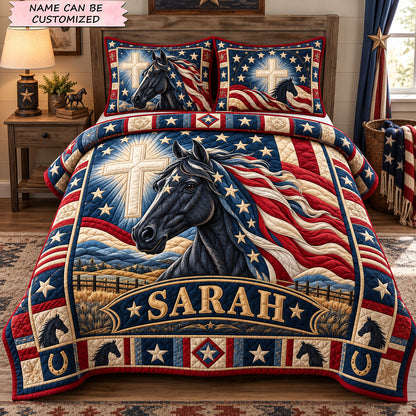 Patriotic Horse Of Faith 3-Piece Quilted Bedding Set QTCUZ GFTOHNL4270
