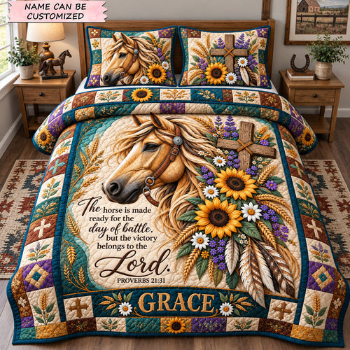 Faith And Sunflower Horse 3-Piece Quilted Bedding Set QTCUZ GFTOHNL4271