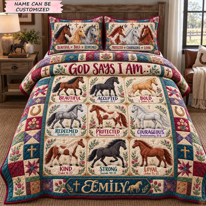 God Says I Am Strong And Beautiful 3-Piece Quilted Bedding Set QTCUZ GFTOHNL4272
