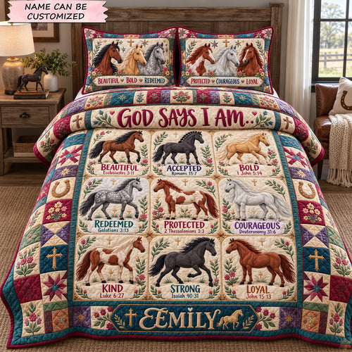 God Says I Am Strong And Beautiful 3-Piece Quilted Bedding Set QTCUZ GFTOHNL4272