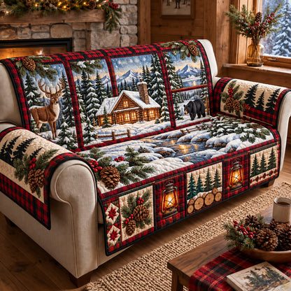 Cozy Winter Cabin In The Woods Quilted Sofa Cover GFTOHNL4273