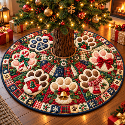 Christmas Paw Prints Quilted Tree Skirt GFTOHNL4280
