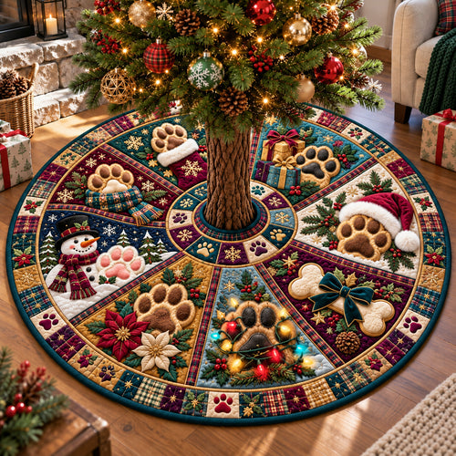 Festive Paws And Snowflakes Quilted Tree Skirt GFTOHNL4281
