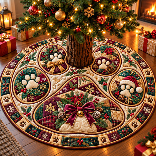 Christmas Paw Print Wishes Quilted Tree Skirt GFTOHNL4282