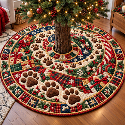 Christmas Paw Print Trail Quilted Tree Skirt GFTOHNL4284