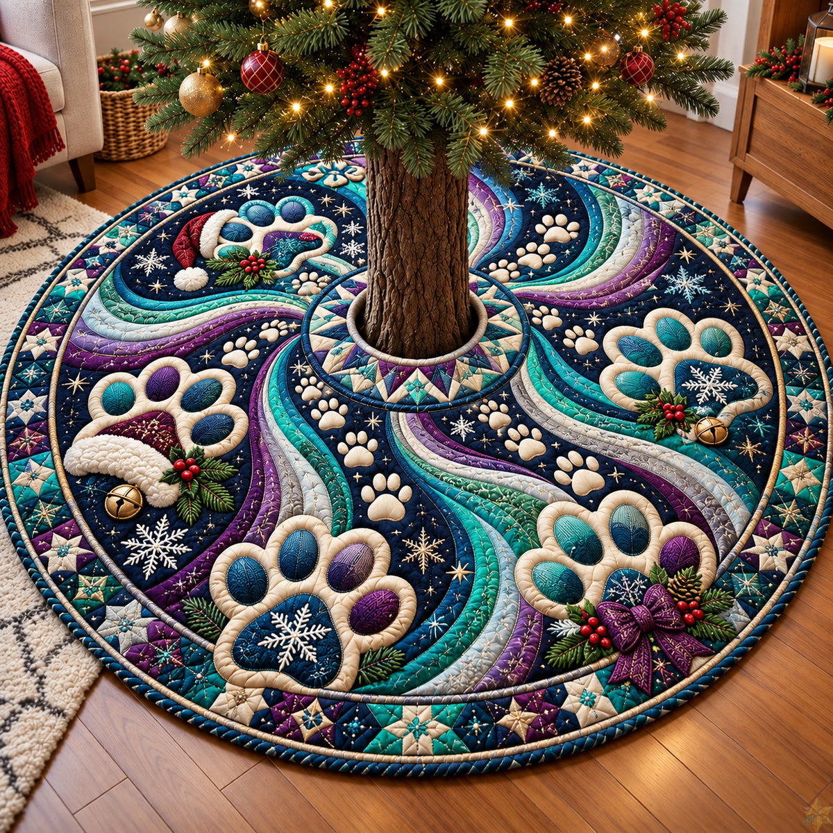 Magical Winter Paws Quilted Tree Skirt GFTOHNL4285