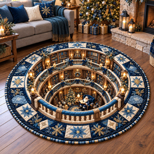 Winter Christmas Library Quilted Round Mat GFTOHNL4299