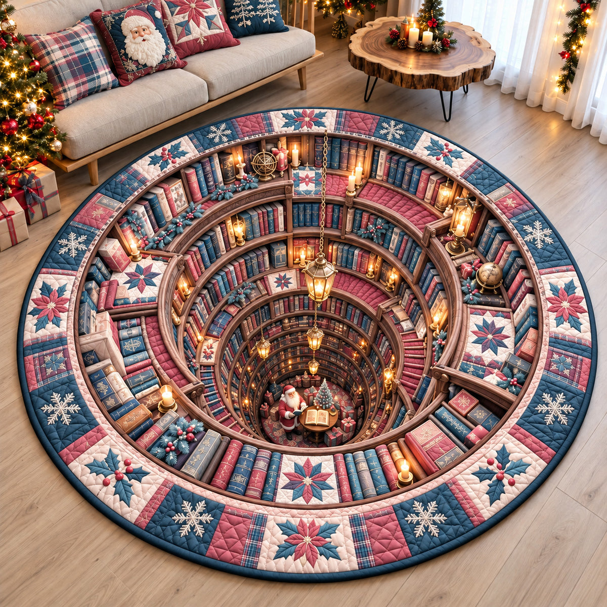 Christmas Library Portal Quilted Round Mat GFTOHNL4301