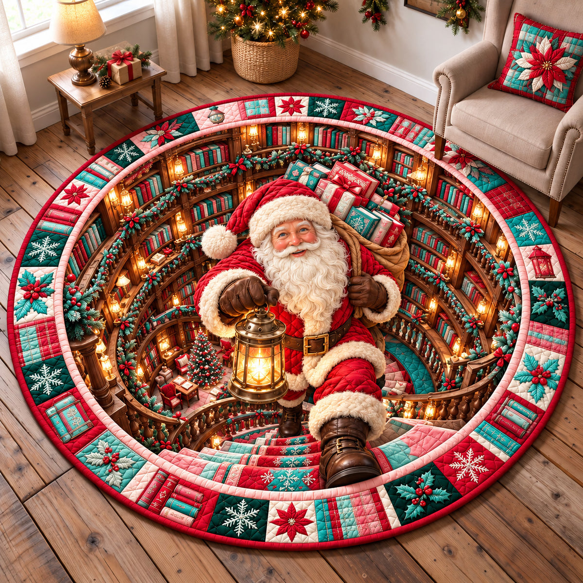 Santa Library Adventure Quilted Round Mat GFTOHNL4302