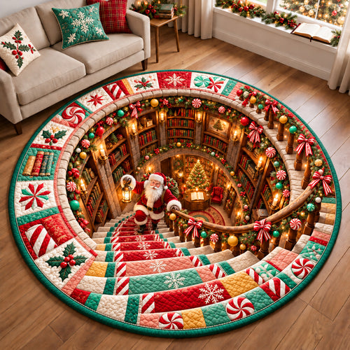 Candy Christmas Library Quilted Round Mat GFTOHNL4303