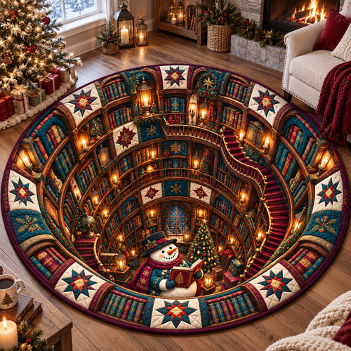 Snowman Christmas Library Quilted Round Mat GFTOHNL4305