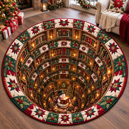 Snowman Holiday Library Quilted Round Mat GFTOHNL4306