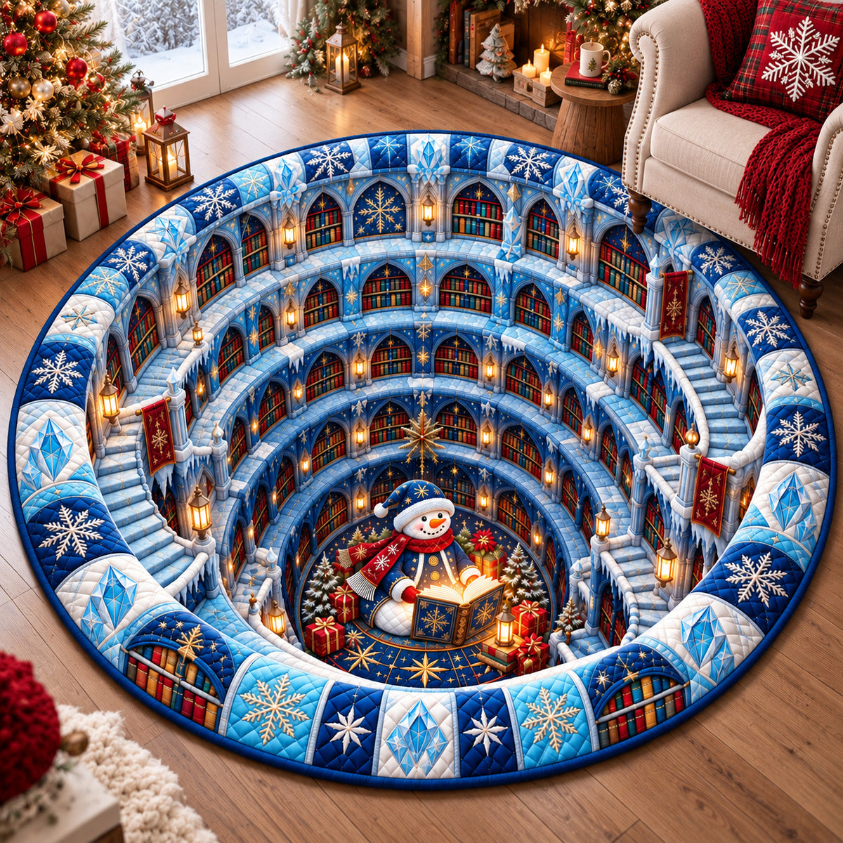 Winter Snowflake Library Quilted Round Mat GFTOHNL4308