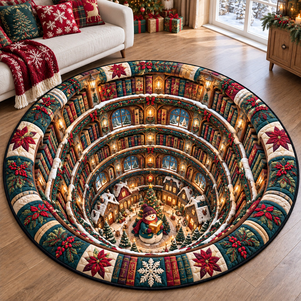 Snowman Winter Village Quilted Round Mat GFTOHNL4310