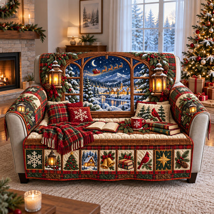 Santa Christmas Village Quilted Sofa Cover GFTOHNL4312