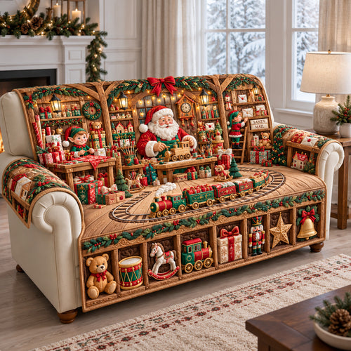 Santa Toy Workshop Quilted Sofa Cover GFTOHNL4313