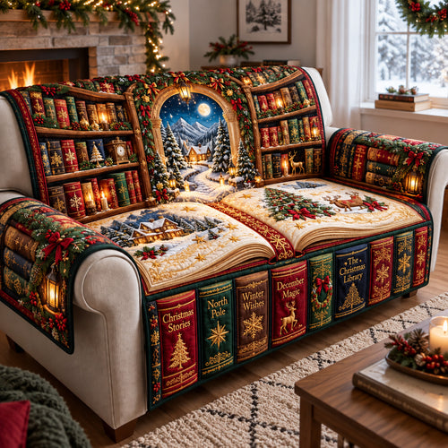Christmas Library Magic Quilted Sofa Cover GFTOHNL4314