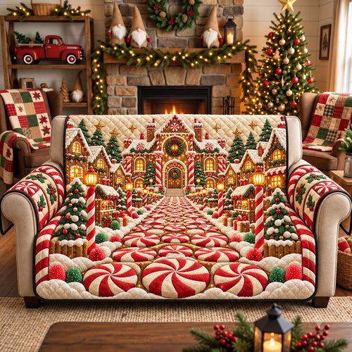 Gingerbread Christmas Village Quilted Sofa Cover GFTOHNL4315