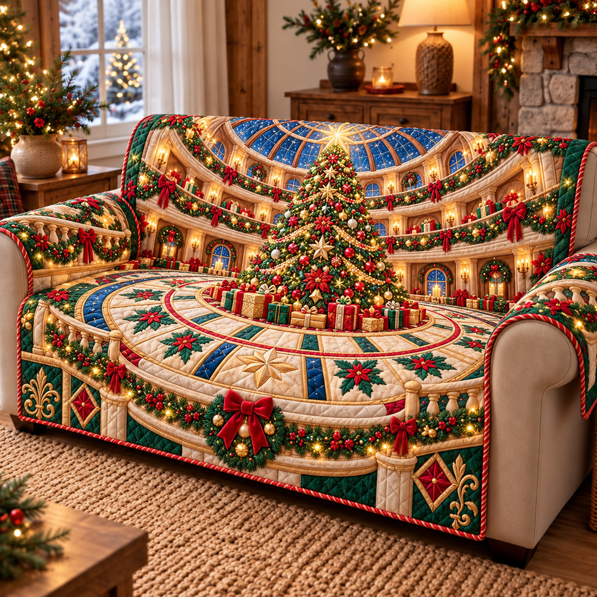 Grand Christmas Tree Quilted Sofa Cover GFTOHNL4317