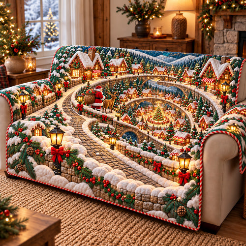 Santa Christmas Village Road Quilted Sofa Cover GFTOHNL4318