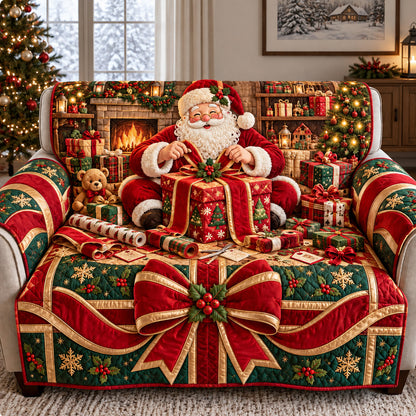 Santa Christmas Gift Wrap Quilted Sofa Cover GFTOHNL4320