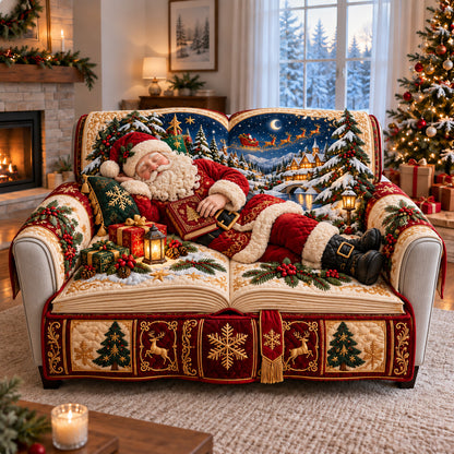 Santa Christmas Storybook Quilted Sofa Cover GFTOHNL4321