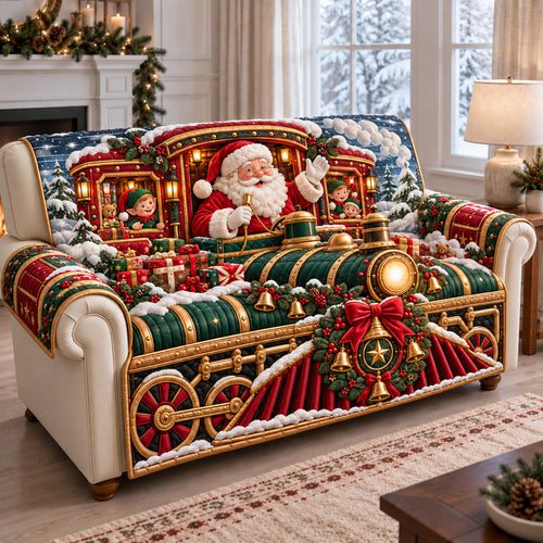 Santa Christmas Train Ride Quilted Sofa Cover GFTOHNL4323