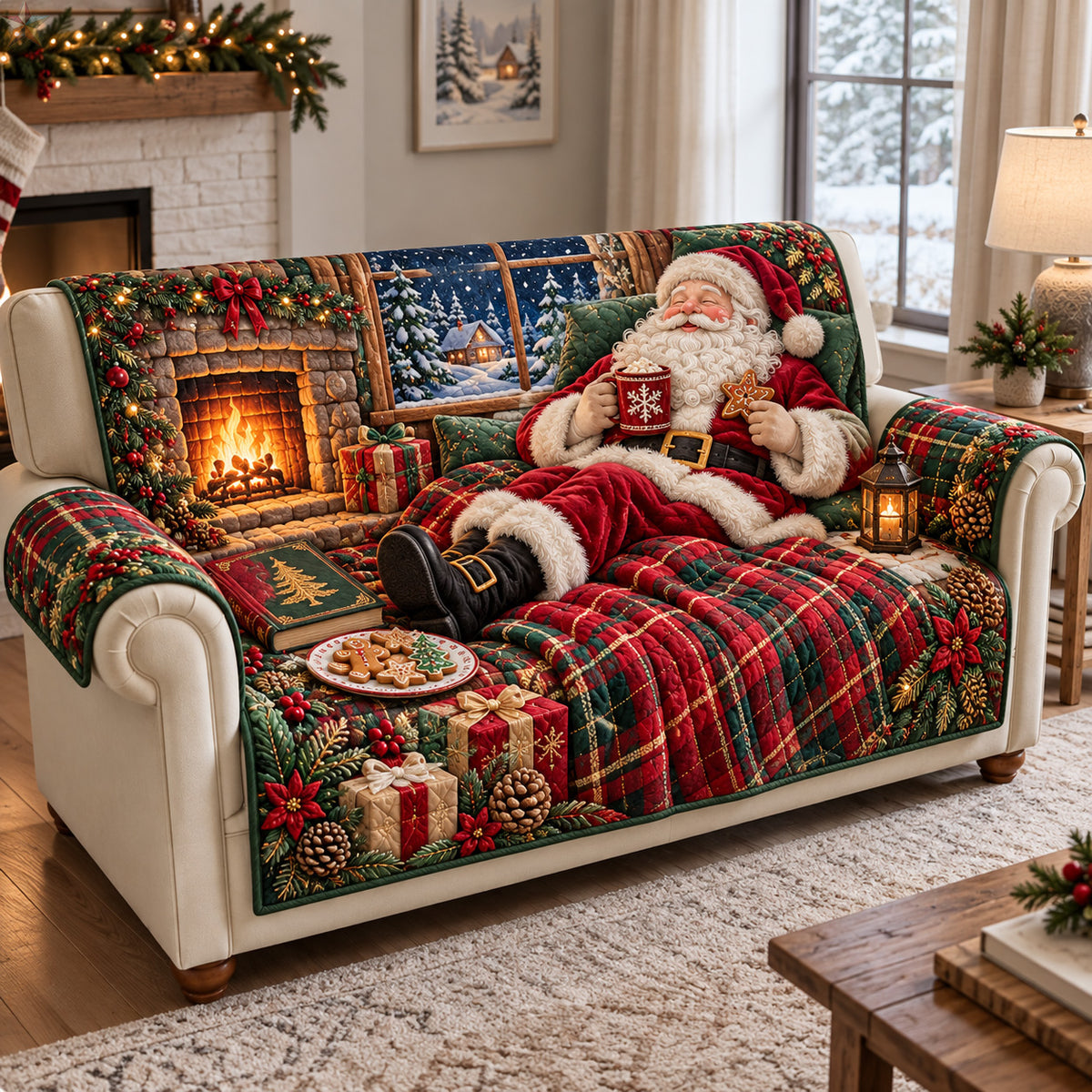 Santa Cozy Christmas Night Quilted Sofa Cover GFTOHNL4325